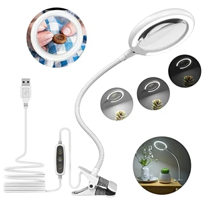 Afbeelding van Delixike 3 x vergrootglas met licht en standaard, vergrotende loeplamp, dimbaar, vergrootlamp klem, verstelbare lamp voor werken, lezen, repareren, doe het zelvers,