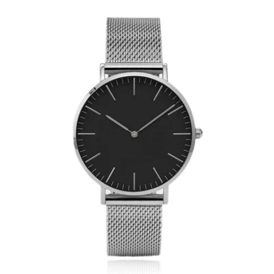 Afbeelding van LGT JWLS Vintage Dameshorloge Minimalistisch Quartz met Zilveren Band, Behuizing, Uuraanduiding en Wijzers, Zwarte Wijzerplaat