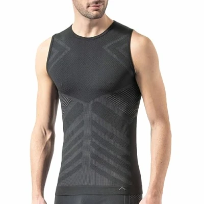 Afbeelding van Risalti Sportvest voor heren, thermo ondergoed, seamless, speciaal garen, Softair Plus®, comfort top, temperatuurregulerend, mouwloos, zonder naden, vervaardigd in Italië, Antraciet., S/M