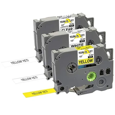 Afbeelding van Yellow Yeti 3 stuks TZe 131 231 631 Zwart op Transparant/Wit/Geel 12mm x 8m Gelamineerde Tape Cassettes Compatibel met Brother P Touch PT 1000 1005 H100LB D400 D600VP D210VP P700 P750W E550WVP