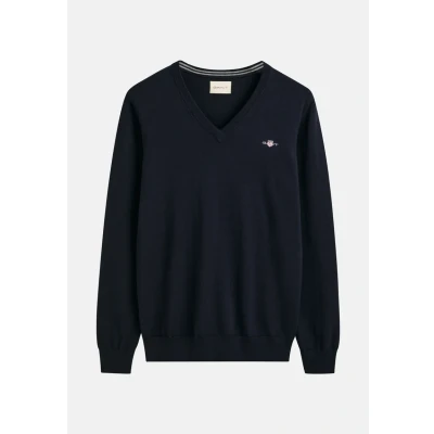 Afbeelding van Gant heren Fijngebreide pullover met logo in de kleur Donkerblauw, maat: S