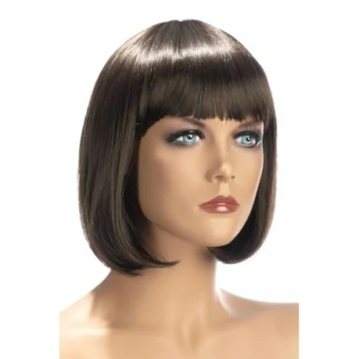 Afbeelding van World Wigs Sophie Pruik Halflang Bruin Carre met Rechte Pony