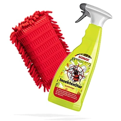 Afbeelding van detailmate Sonax Insectenster, 0,75 liter, insectenverwijderaar voor auto/motorfiets + insectenspons 2 zijden: insectenreiniger, zachte chenille lamellen (insectenster insectenspons)
