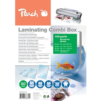 Afbeelding van Peach PPC500 03A Lamineerfolie A4, A5, A6 voordeelset 80 mic 100 pouches glanzend compatibel met lamineermachines van alle merken fabrikanten