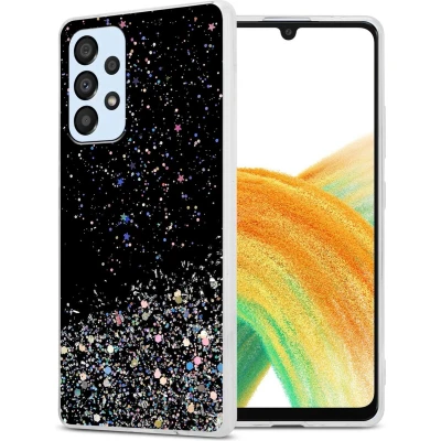 Afbeelding van Cadorabo Hoesje geschikt voor Samsung Galaxy A33 5G in Zwart met Glitter Beschermhoes van flexibel TPU silicone fonkelende glitters Case Cover Etui