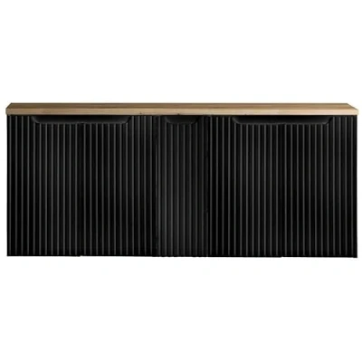 Afbeelding van [en.casa] Wastafelonderkast Newport met wastafelblad en 5 deuren badkamerkast 140x60x40 cm zwart eikenkleurig