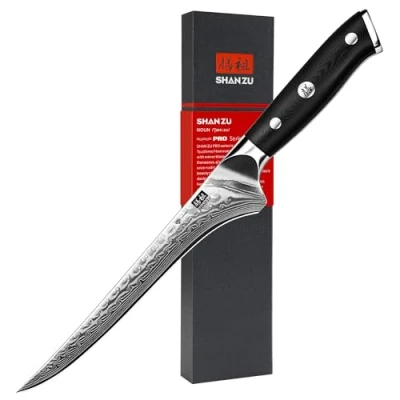 Afbeelding van SHAN ZU Damast Fileermes 18 cm Keukenmes, Uitbeenmes Van 67 Lagen Japans Damaststaal, Professioneel Visfileermes, Scherp Vismes Met Ergonomisch G10 Handvat