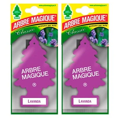 Afbeelding van Arbre Magique Mono, luchtverfrisser voor auto, lavendelgeur, frisse en veelzijdige geur, levensduur tot 7 weken, gemaakt in Italië, verpakking van 2 stuks