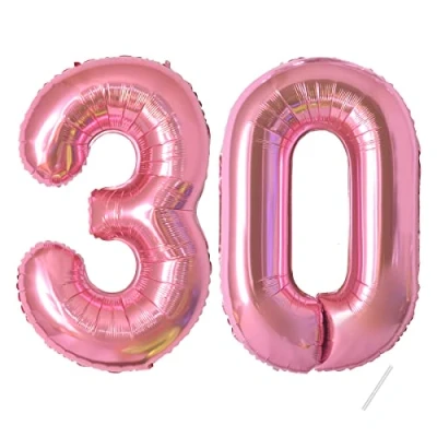 Afbeelding van Verjaardagsgetallen ballon 30 jaar folieballon roze in 40 101 cm verjaardagsdecoratie cijfer decoratie voor verjaardag vliegt met helium mannen vrouwen 30e verjaardagsfeest