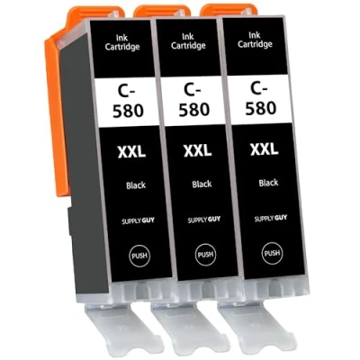 Afbeelding van Supply Guy 3 XXL Inktpatronen met chip compatibel Canon PGI 580 Zwart PGBK voor Pixma TR7500 TR7550 TR8500 TR8550 TS6100 TS6150 TS6151 TS6300 TS6350 TS8100 TS8150 TS8151 TS8152 TS8350 TS9150
