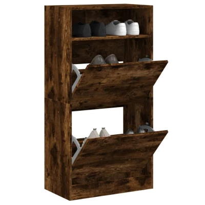 Afbeelding van Schoenenkast 60x34x116 cm bewerkt hout gerookt eikenkleurig