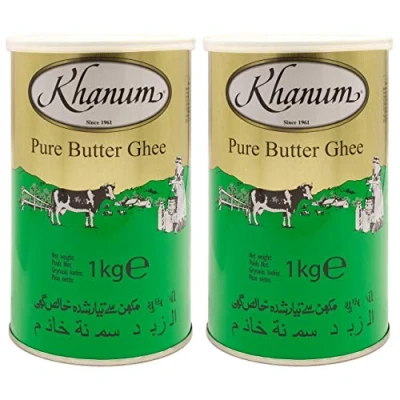 Afbeelding van Khanum Pure Butter Ghee beste botervet voor braden en koken in set van 2 à 1 kg blik