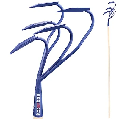 Afbeelding van KOTARBAU® Handcultivator met 5 tanden en scharen houten steel, 175 cm, wiedbebouwer voor onkruid, tuingereedschap tuinverzorging, bebouwer, handbebouwer, handploeg, tuinaccessoires
