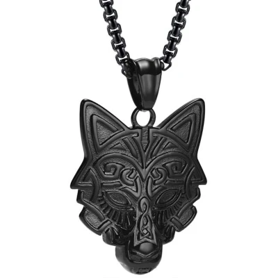 Afbeelding van Wolf Heren Ketting met Hanger Zwart Staal Kettingen Cadeau voor Man Mannen Cadeautjes