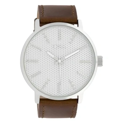 Afbeelding van Oozoo Herenhorloge met lederen band 48 MM zilverkleurig/donkerbruin C10035