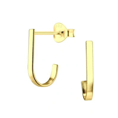 Afbeelding van JoyS Zilveren oorbellen haakvormig rectangulair 14k goudplating