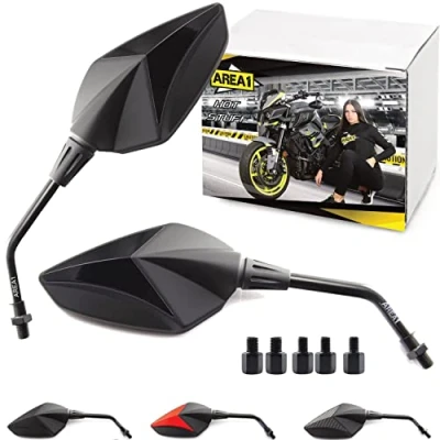 Afbeelding van Area1 Premium achteruitkijkspiegel spiegel paar e getest, zwart, M10 rechts + linkse schroefdraad. compatibel met Yamaha MT03 MT07 MT09 MT10 MT125 Tracer XT 1200 Tenere FZ6 FZ8 FZ1 XJ6SP Vmax Nmax WR