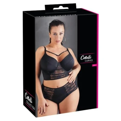 Afbeelding van Cottelli Plus Size Longline Beha met Licht Gevoerde Cups en Kanten Onderbuste voor een Look Maat 90D Zwart