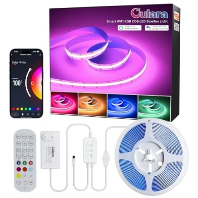 Afbeelding van OULARA Wifi RGB COB ledstrip, 6 m, kleurverandering, dimbaar, DC24V, smart werkt met Tuya/Alexa/Google Assistant, veelkleurige flexibele strip licht voor tv, feest, doe het zelf decoratie