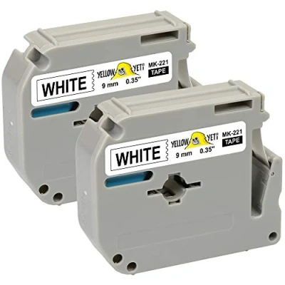 Afbeelding van Yellow Yeti 2 stuks M K221 MK221 MK 221BZ Zwart op Wit 9mm x 8m Tape Cassettes Compatibel met Brother P Touch BB 4 PT 55 65 70 80 85 90 M95 100 110
