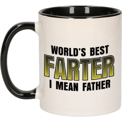 Afbeelding van Bellatio Decorations vaderdag Cadeau mok zwart/wit 300 ml worlds best farter mokken feest