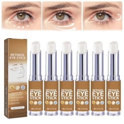 Afbeelding van retinol oogpotlood, anti aging oogcrème, lumibalsem tegen wallen onder de ogen, oogcrème donkere kringen rond vermindert fijne rimpels, verstevigt ooghuid (6 stuks)