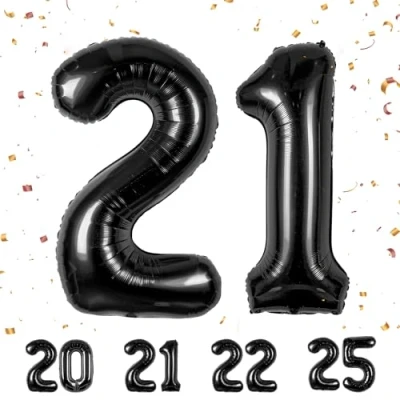 Afbeelding van 21 verjaardag decoratie cijfers ballon jaar folieballon zwart voor 21e mannen vrouwen nummer vliegt met helium verjaardagsfeest 40&quot; 101cm