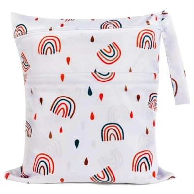 Afbeelding van Vicloon wasbare luiertas, 1 stuks Droge Natte tas, Baby Tas Met ritssluiting, Waterdichte Herbruikbare Wet Bag Organizer voor luiers, zwemkleding of vuile was ritssluiting regenboogstijl