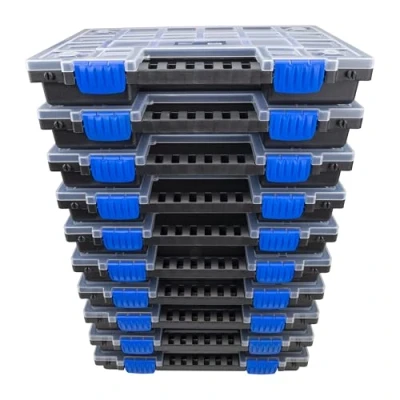 Afbeelding van HASKYY Assortimentskoffer, assortimentsdoos, 10 x organizer, XL, onderverdeeld en stapelbaar, 345 249 50 mm, kast voor kleine onderdelen, gereedschapskist, schroefbox, opbergvakken