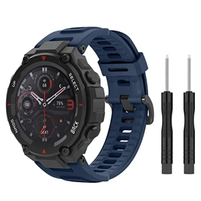 Afbeelding van MoKo Strap Compatible with Amazfit T Rex/T Rex Pro Smartwatch, Soft Silicone Sports Replacement Watch Band Waterproof Breathable Wristband Bracelet Tools, Navy Blue