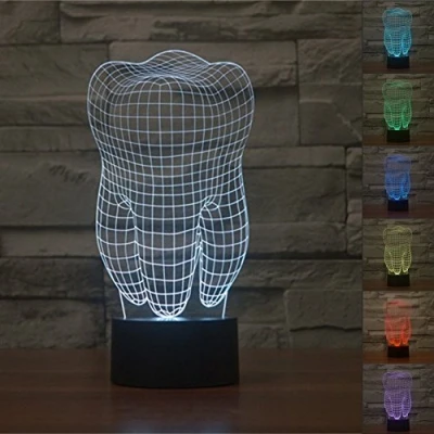 Afbeelding van 3D tafellamp, KINGCOO optische illusie, nachtverlichting, 7 kleurverandering, USB, touch knop, bureaulamp, sfeer, led (tand)
