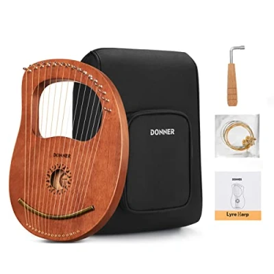 Afbeelding van Donner Lyre Harp 16 Snaren Metalen Koper Zadel Mahonie met Tunning Moersleutel, Extra Snaren, Handleiding en Gigbag (DLH 003)