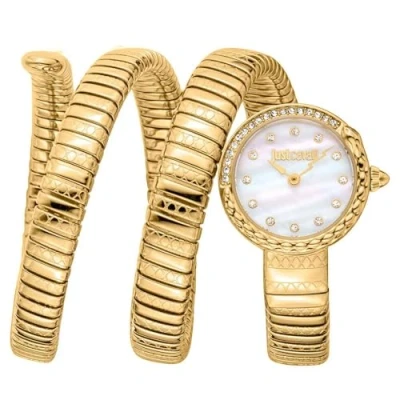 Afbeelding van JUST CAVALLI Vrouwen Horloge, Gouden Kleur Geval, Witte MOP Wijzerplaat, Metalen Armband, 2 Handen, 3 ATM, Kleur, Klassiek