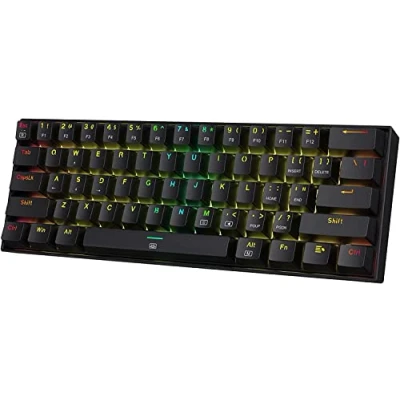Afbeelding van Redragon K630 Dragonborn 60% Bedraad RGB Gaming Toetsenbord, 61 Toetsen Compact Mechanisch Toetsenbord met Bruine Schakelaar, Pro Driver Ondersteuning, Zwart