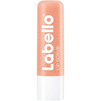 Afbeelding van Labello Lip Scrub aardbei + perzik (5,5 ml), innovatieve lippenverzorging met scrubdeeltjes van natuurlijke oorsprong, zachte lipscrub vitamine E