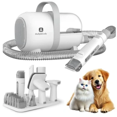 Afbeelding van Molly&amp;Cody Samson 7 in 1 vachtscheermachineset met dierenhaarafzuiging voor hond en kat (6 opzetstukken, effectieve geluidsreduceerde zuigkracht 99% opname van dierenharen, contactloze