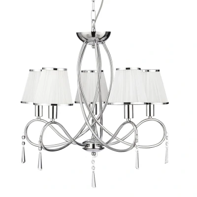 Afbeelding van Searchlight Simplicity kroonluchter, 5 lamps, stof, chroom/wit, E14