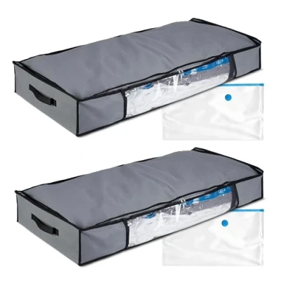 Afbeelding van Relaxdays opberghoes dekbed set van 2 met vacuümzak opbergtas kleding onder bed