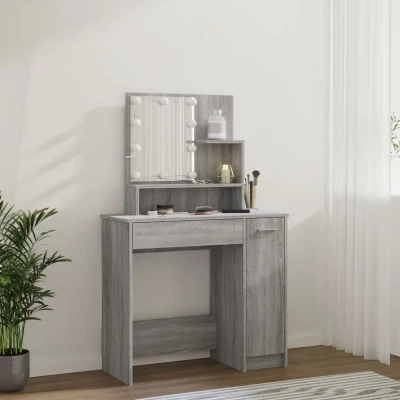 Afbeelding van vidaXL Kaptafel met LED 86,5x35x136 cm grijs sonoma eikenkleurig