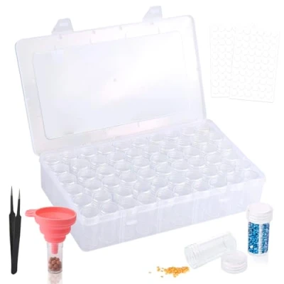 Afbeelding van 60 vakken voor accessoires diamantschilderen, opbergdozen met etiketten het opbergen van diamantschilderij, doe zelf, nagels, sieraden, knutselen