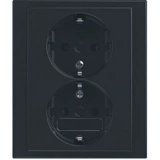 Afbeelding van Abb busch jaeger 2 voudige wandcontactdoos inbouw schroef kinderbeveiliging ip21 ik03 antraciet ral7021 2tka00003884