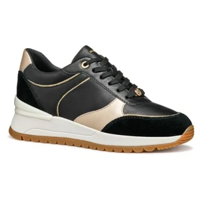 Afbeelding van Geox Desya Sneakers laag, Dames, Maat: 38, Black light gold Leer en imitatieleer