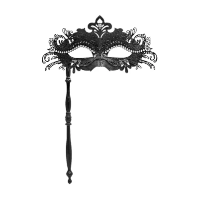 Afbeelding van 1 maskerade masker met staaf, Venetiaanse kostuumrekwisieten, modieus gepersonaliseerd masker, accessoires voor mannen en vrouwen, pak Halloween, carnaval, feesten, maskerades, zwart
