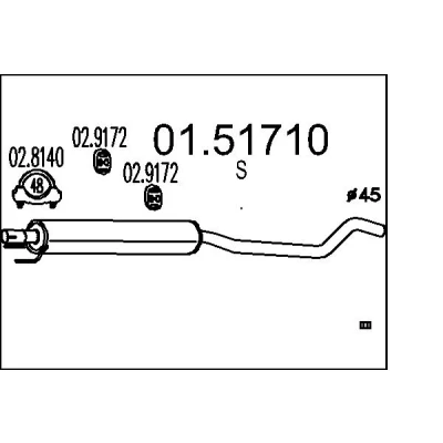 Afbeelding van MTS 01.51710 Middendemper 1840mm OPEL: Meriva A (X03) 1.6 16V, 1.4 16V Twinport, Twinport LPG, 1.8, 2003 2010
