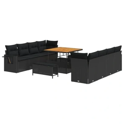 Afbeelding van vidaXL 11 Delige Tuin Sofa Set met Kussens Zwart Poly Rattan Acacia