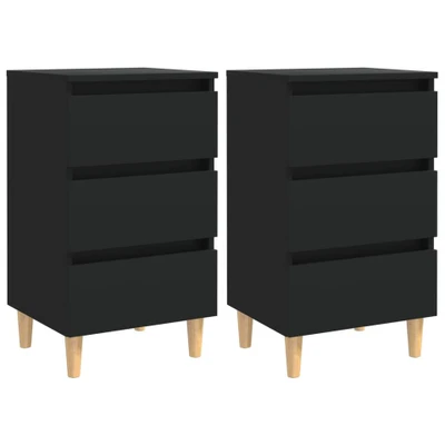 Afbeelding van Nachtkastjes 2 st met massief houten poten 40x35x69 cm zwart