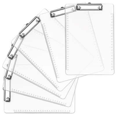 Afbeelding van Belle Vous 6 Pack of Clear Plastic Clipboards 22.5 x 32.3cm / 8.85 12.7 Inches Strong &amp; Durable A4 Size Writing Clipboard with Low Profile Clip Document, Letter Memo Holder for Home Office