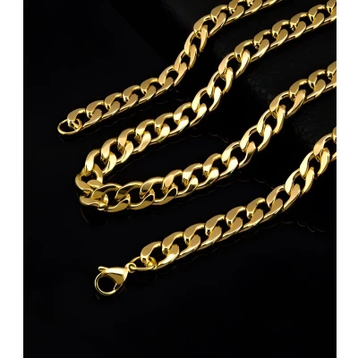 Afbeelding van Cuban Link Heren Ketting Goud kleurig 5mm Staal Kettingen Schakelketting Cadeau voor Man Mannen Cadeautjes