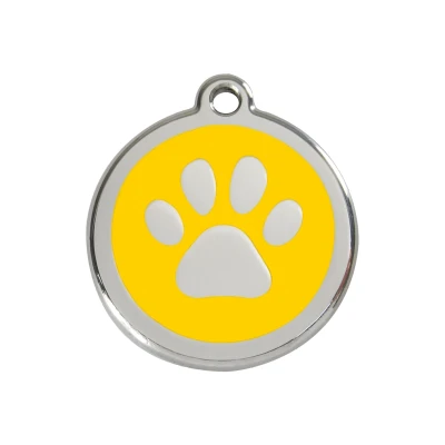 Afbeelding van Paw Print Yellow roestvrijstalen hondenpenning medium/gemiddeld dia. 3 cm RedDingo