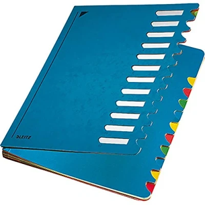 Afbeelding van Leitz Sorteermap, A4, 12 vakken, gekleurde scheidingsbladen, 3 gaten, karton, blauw, 59120035